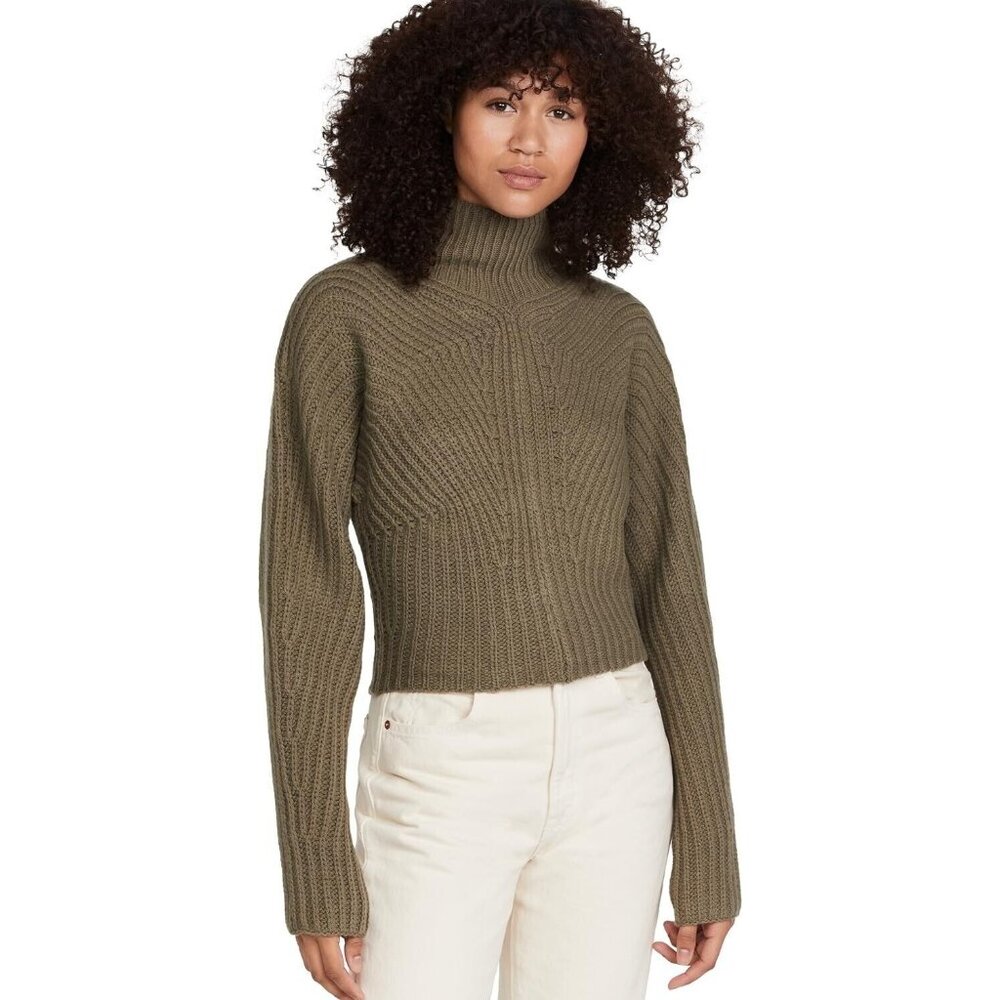 Theory NWT Women's Sculpted Wool Cashmere Sweater TOP Green Olive Size M $345